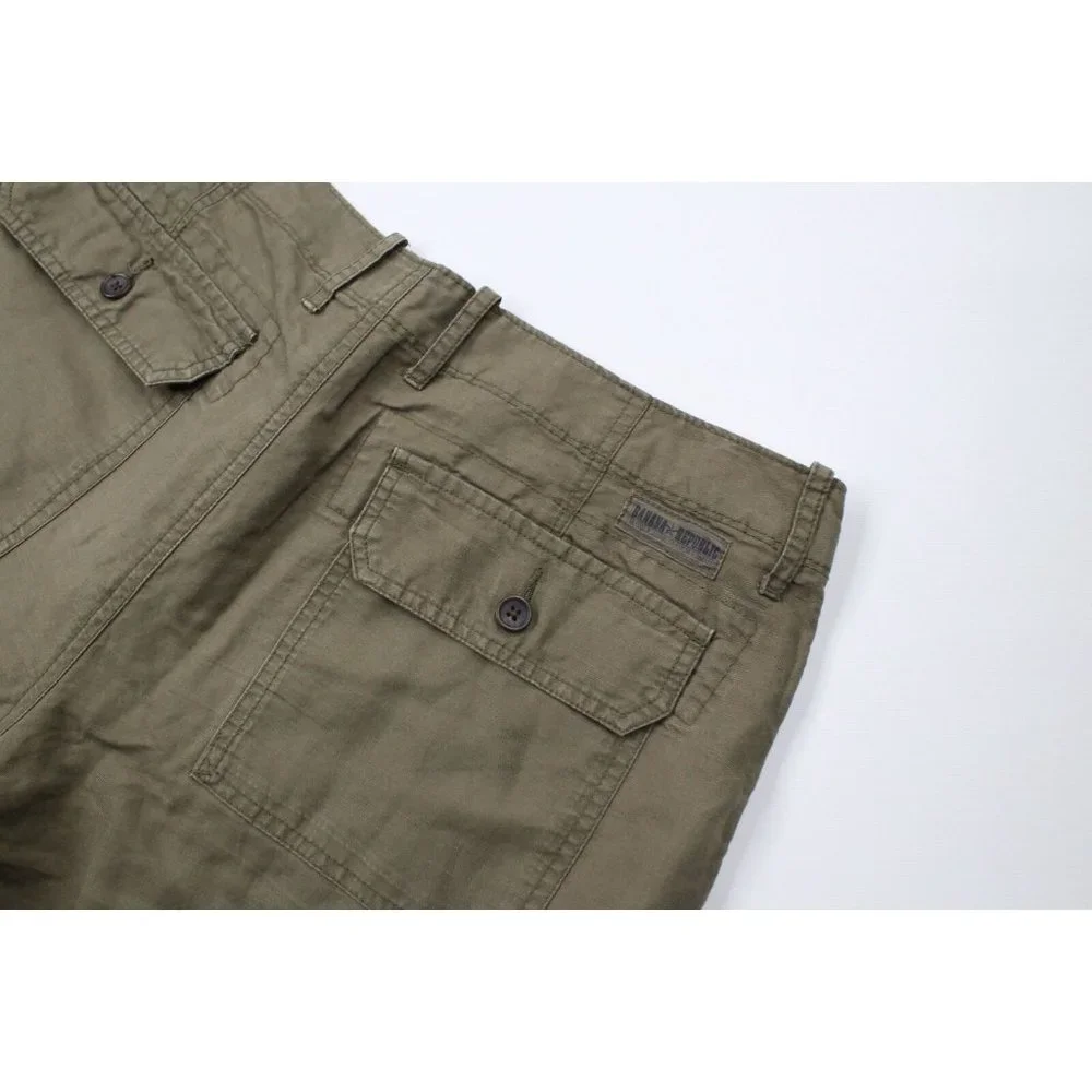 Vintage Banana Republic Mens 33x30 Flat Front Linen Wide Leg Chino Pants Olive